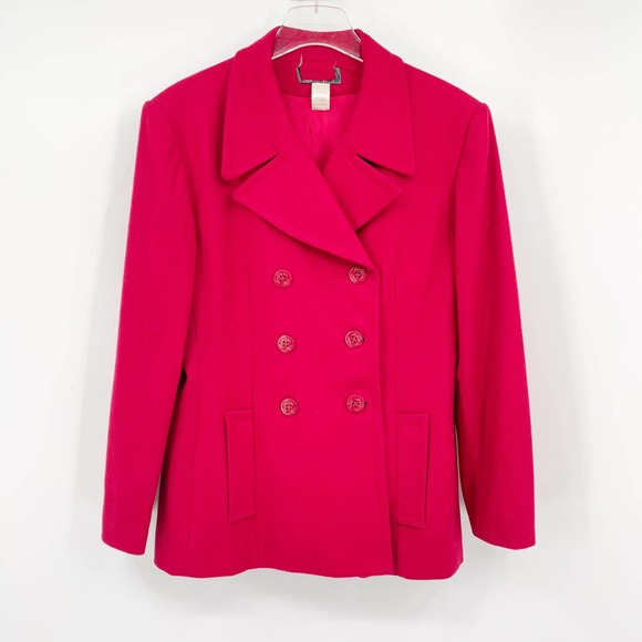 Vintage Jackets & Blazers - VINTAGE Hot Pink Wool and Cashmere Pea Coat